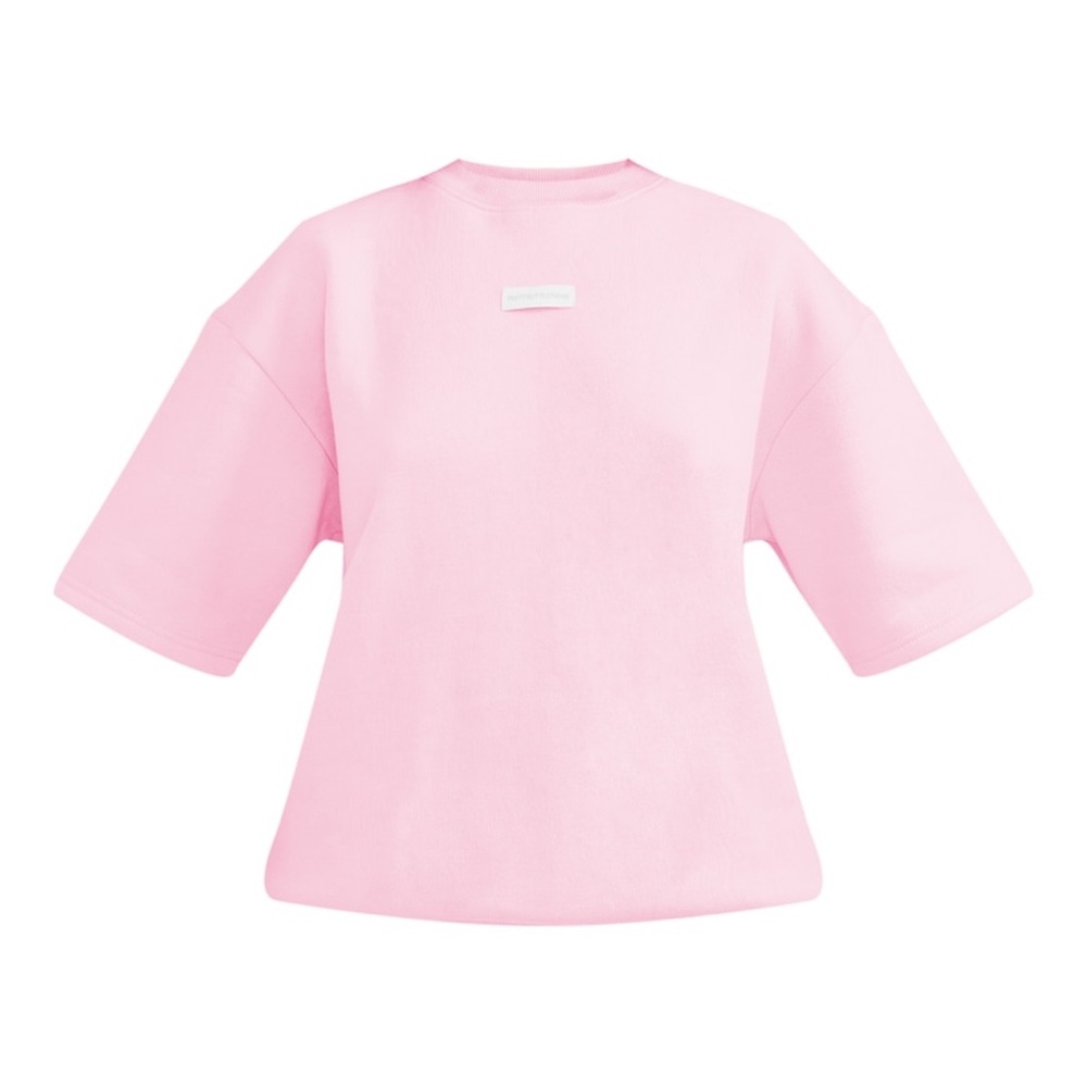 PRETTYLITTLETHING Baby Pink Badge Detail Oversized Short Sleeve Sweatshirt